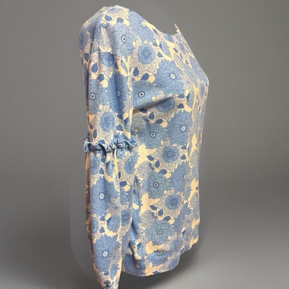 Kate Quinn Blouse Large Womens Organic Cotton Peasant Top White Blue Floral Twee - Picture 5 of 8